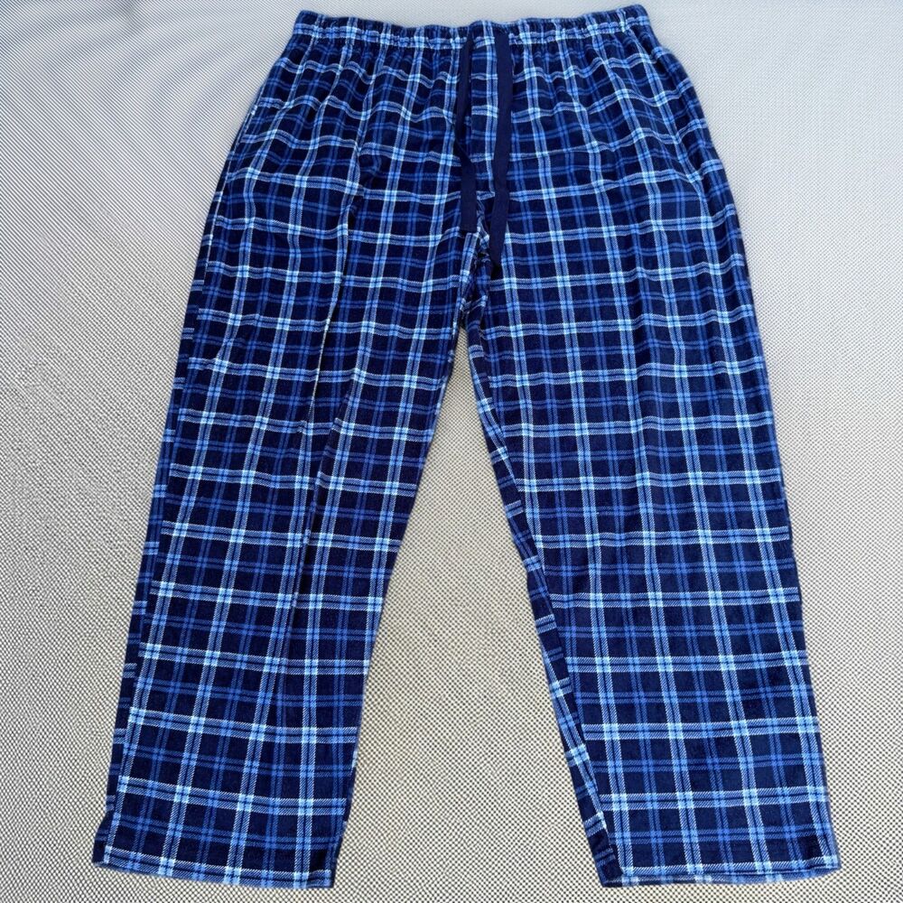 IZOD XL Plaid Lounge Pants Men Blue Polyester Fleece Comfort Warm Drawstring